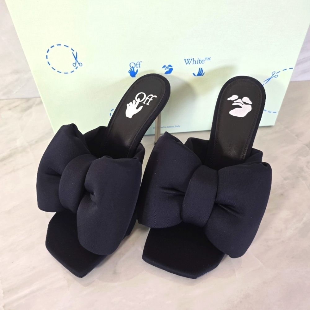 Off-White Elegant Satin Black Bow Women's Shoes